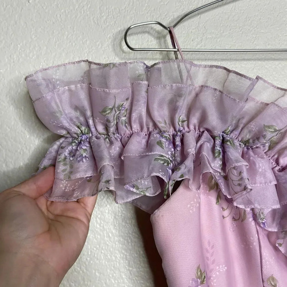 Vintage Purple Ruffled Chiffon Off the Shoulders‎ Prom Gown Small - Picture 5 of 9